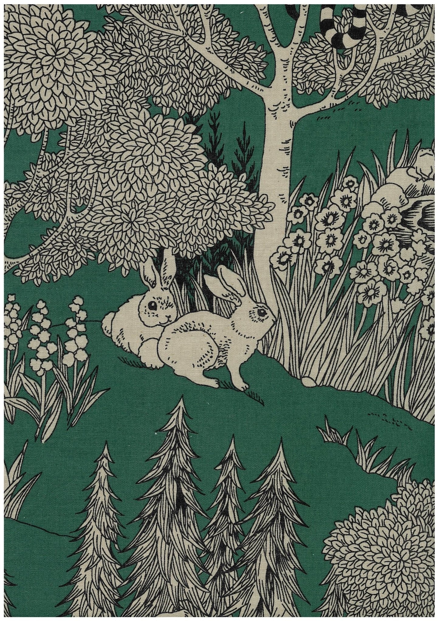 Arriving Late November: Marble SUD/Kokka Forest Toile - Hunter - COTTON/LINEN Sheeting Fabric - homesewn