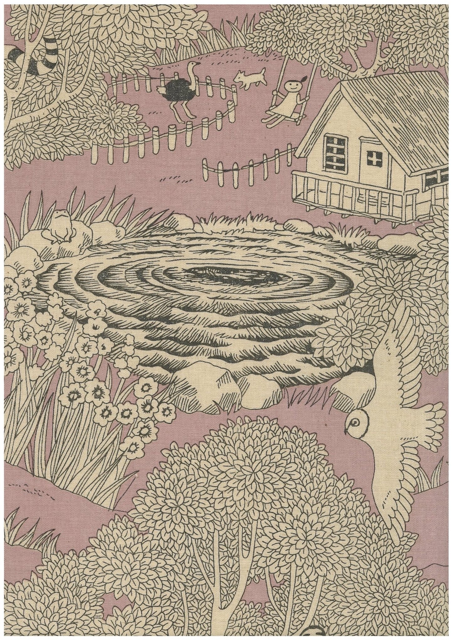Arriving Late November: Marble SUD/Kokka Forest Toile - Mauve - COTTON/LINEN Sheeting Fabric - homesewn