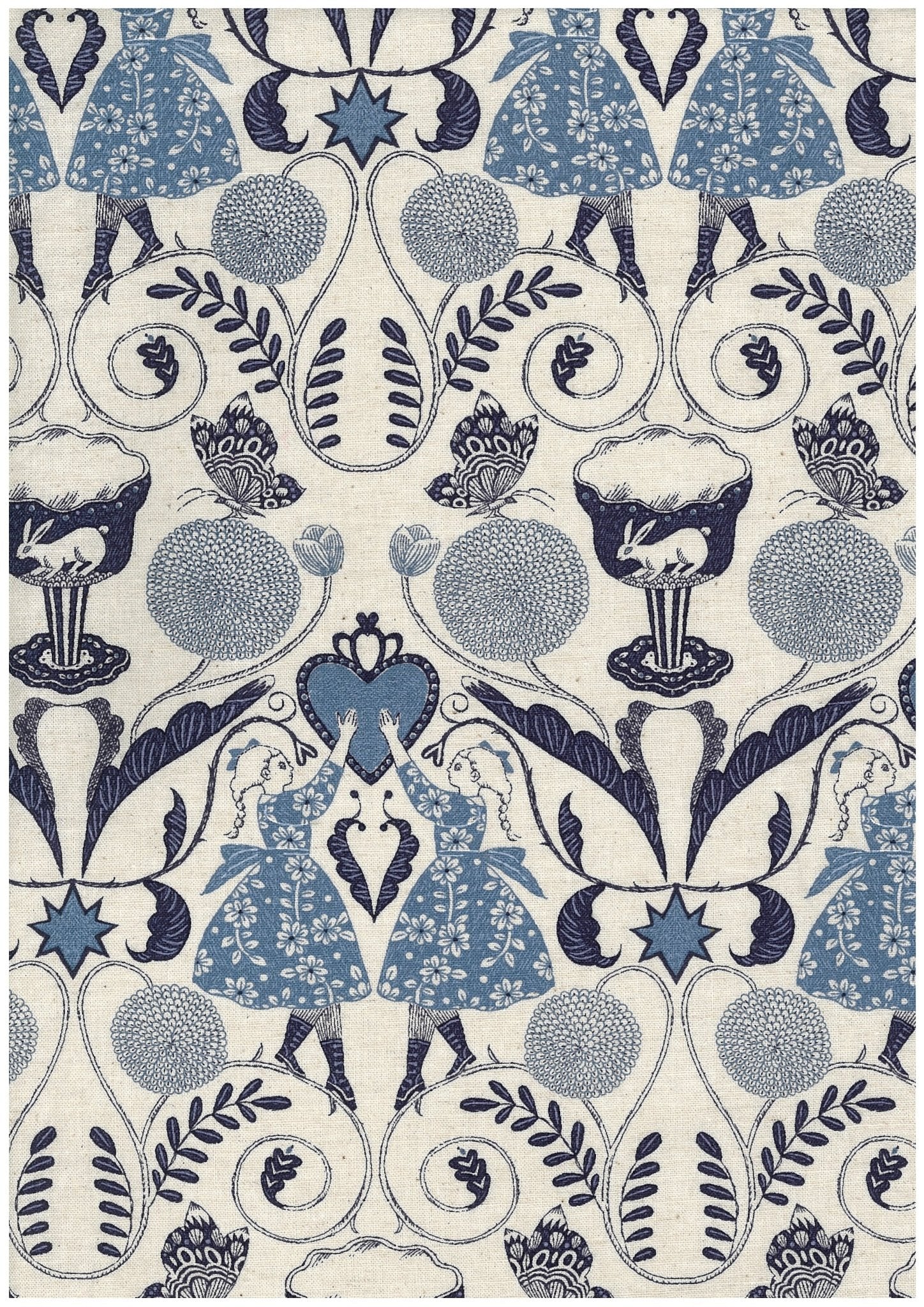 Arriving Late November: Sanae Sugimoto Afternoon Fun Toile - Blue - COTTON/LINEN Sheeting Fabric - homesewn