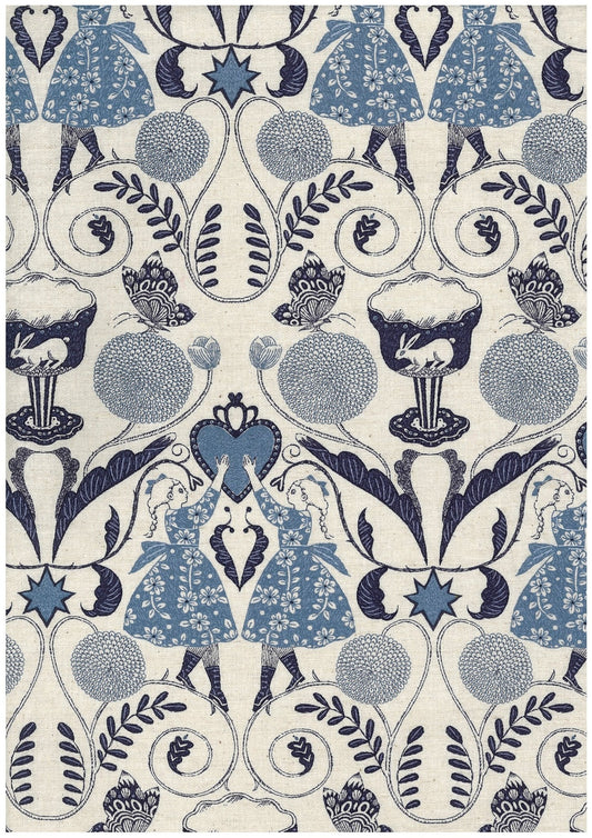 Arriving Late November: Sanae Sugimoto Afternoon Fun Toile - Blue - COTTON/LINEN Sheeting Fabric - homesewn