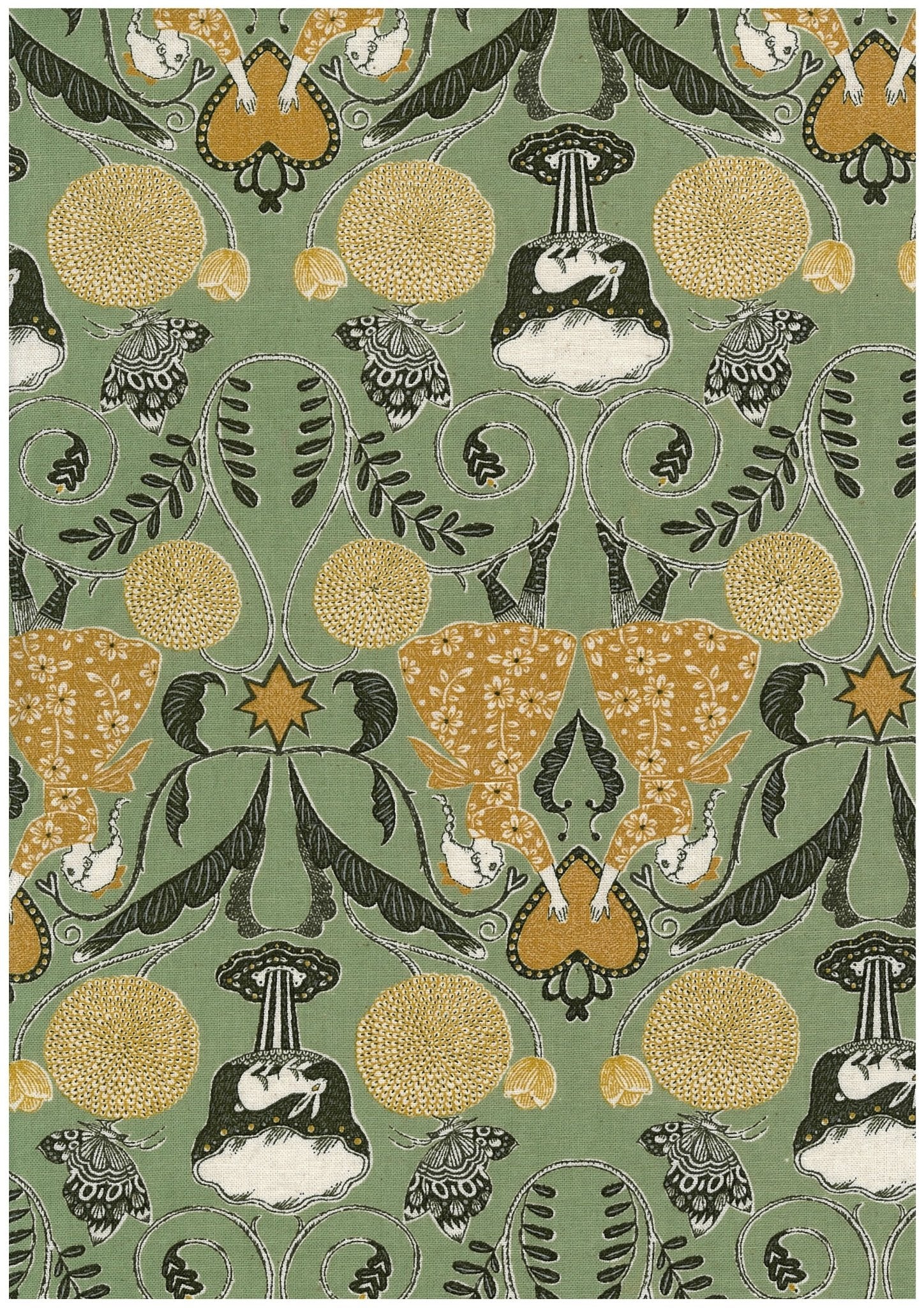 Arriving Late November: Sanae Sugimoto Afternoon Fun Toile - Green - COTTON/LINEN Sheeting Fabric - homesewn