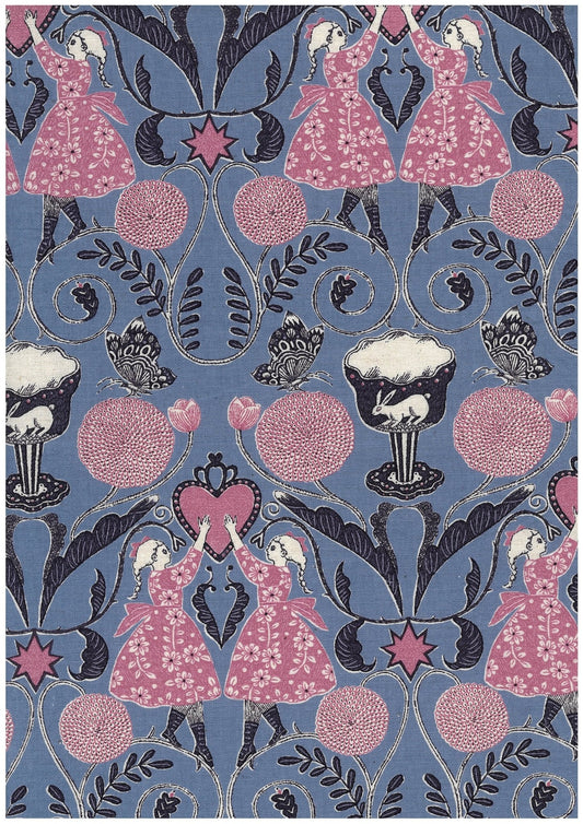 Arriving Late November: Sanae Sugimoto Afternoon Fun Toile - Periwinkle - COTTON/LINEN Sheeting Fabric - homesewn