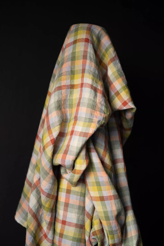 Aurora Check European Laundered Linen - 58" Wide - homesewn