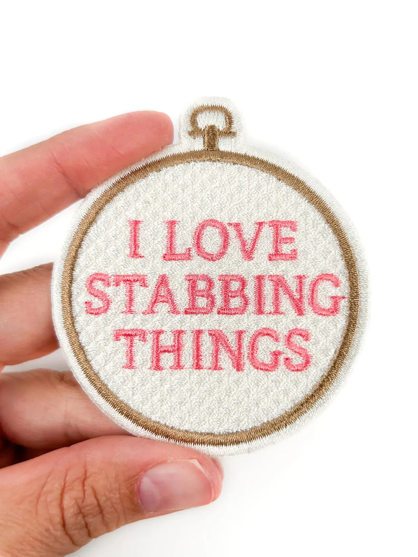 I Love Stabbing Things embroidered iron-on patch
