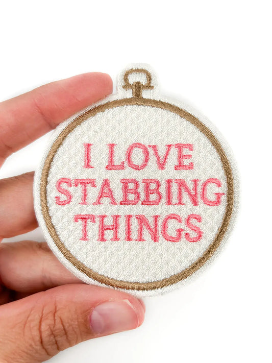 I Love Stabbing Things embroidered iron-on patch