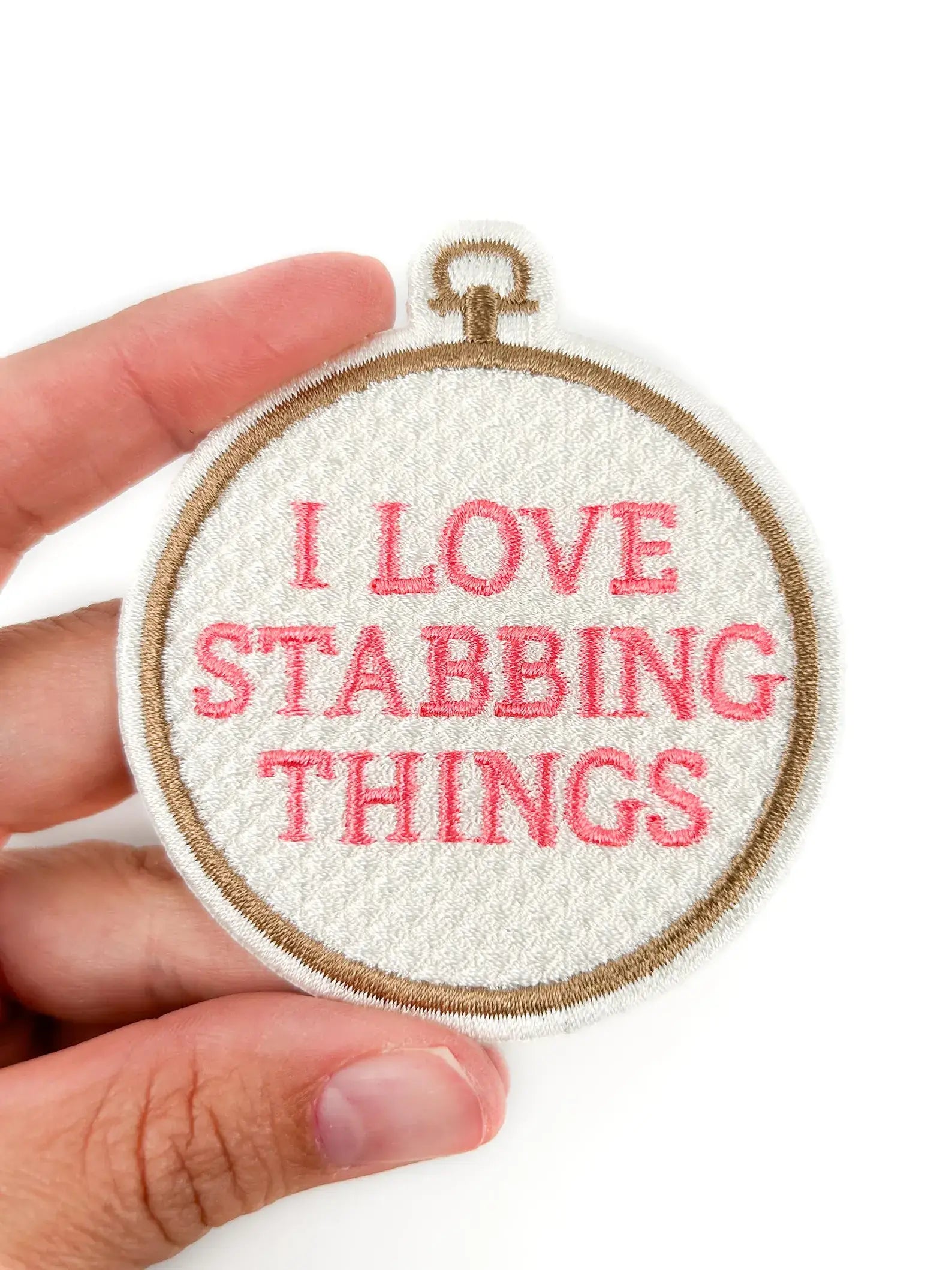 I Love Stabbing Things embroidered iron-on patch