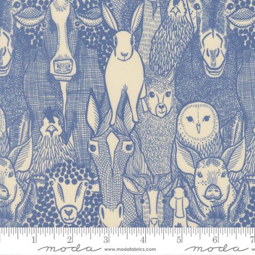 Barnyard Faces - Cobalt - The Henhouse - QUILTING COTTON fabric - homesewn