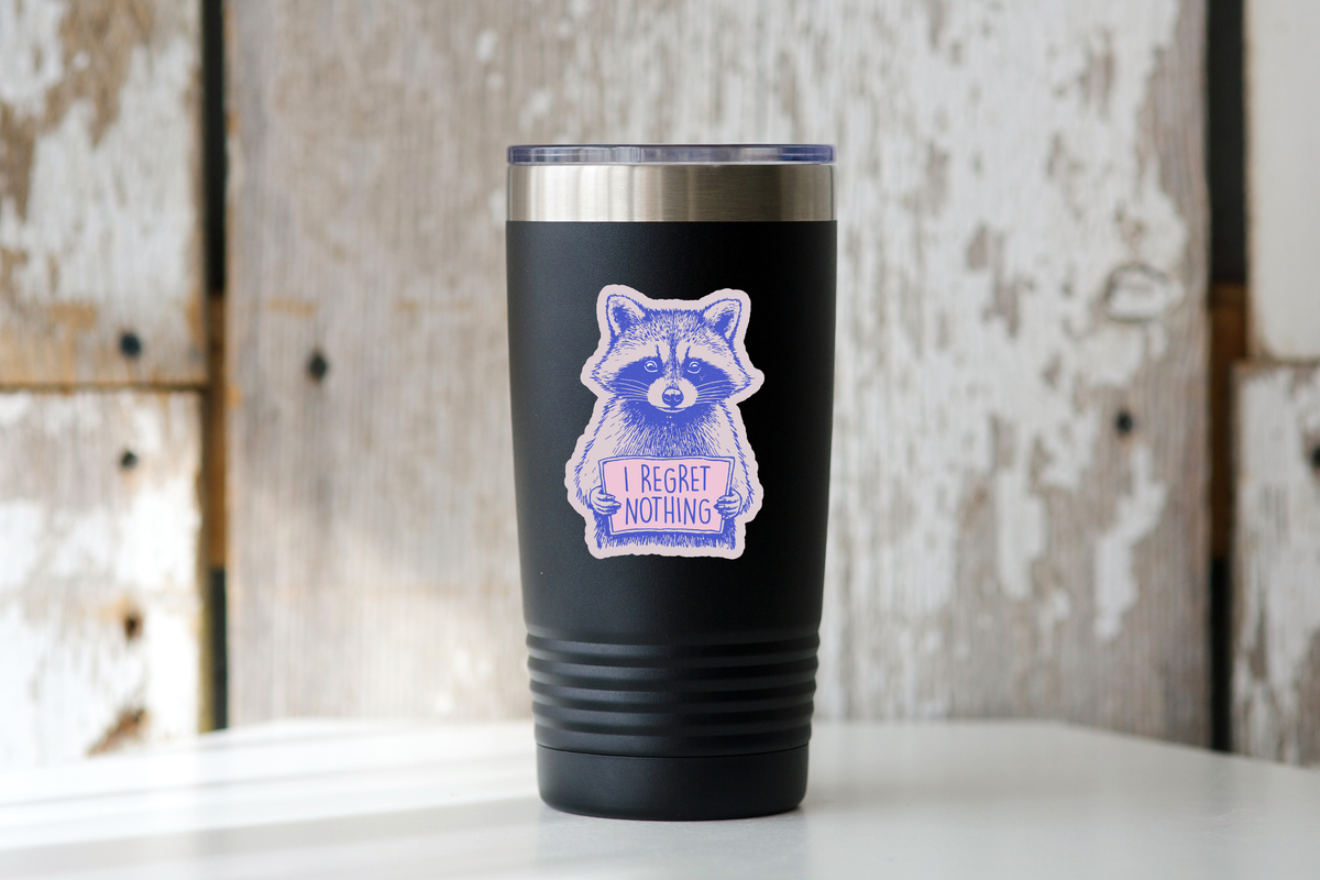 I Regret Nothing Sticker - raccoon, pink, trash, animal