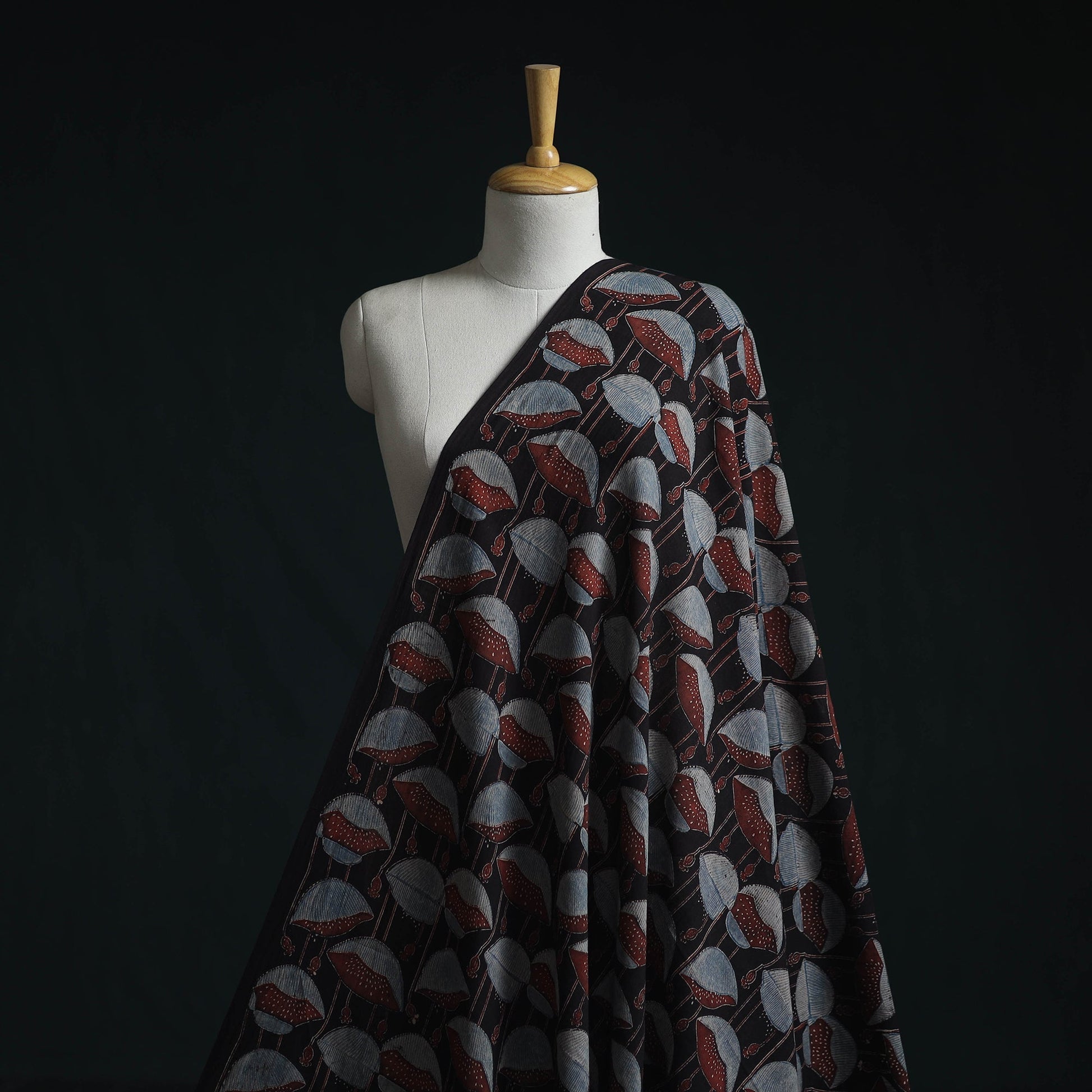 Black Natural Dyed Pure Mul Cotton Hand Block Ajrakh Print Fabric - homesewn