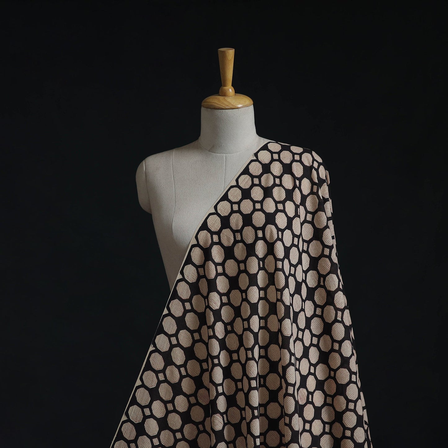 Black - Natural Dyed Pure Mul Cotton Hand Block Bagru Print Fabric - homesewn