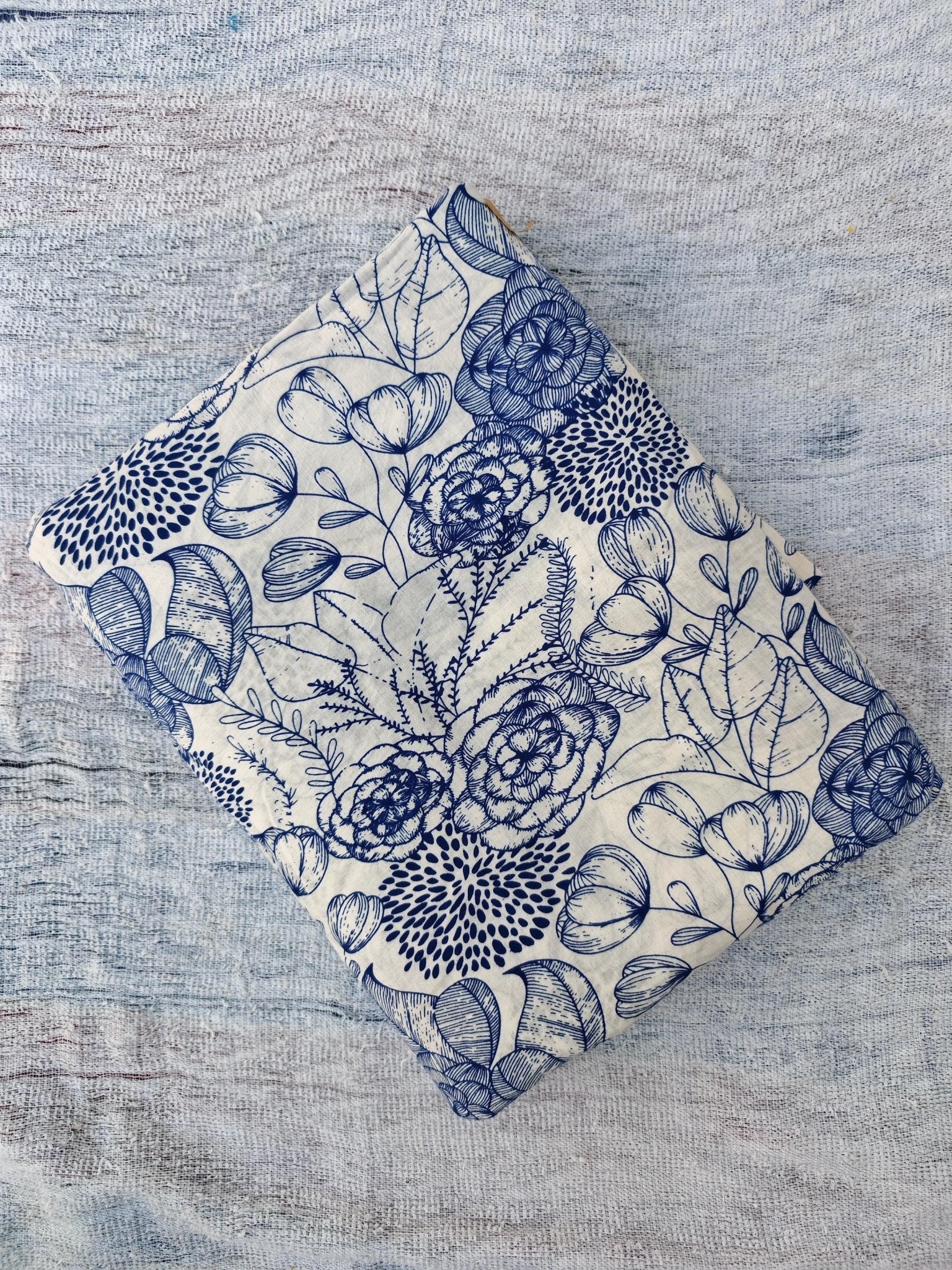 Blue Bouquet Hand Block Print Lightweight Cotton - homesewn