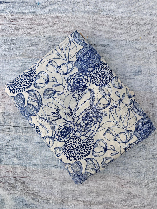 Blue Bouquet Hand Block Print Lightweight Cotton - homesewn