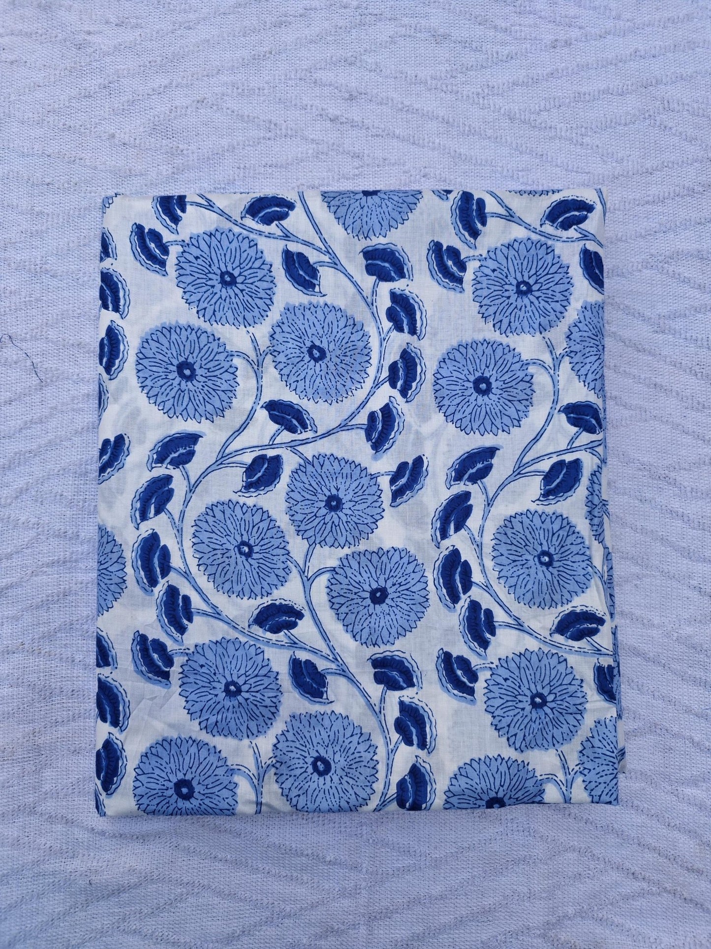 Blue Floral Hand Block Print Lightweight Cotton - homesewn
