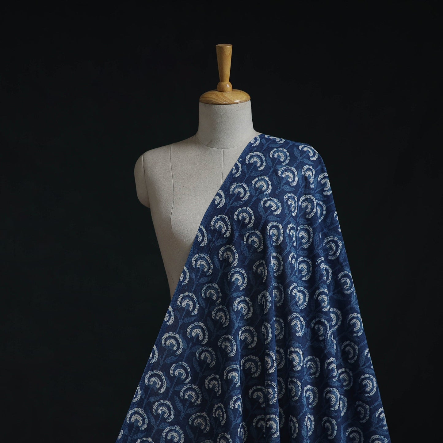 Blue - Natural Dyed Cotton Hand Block Dabu Bagru Print Fabric - homesewn
