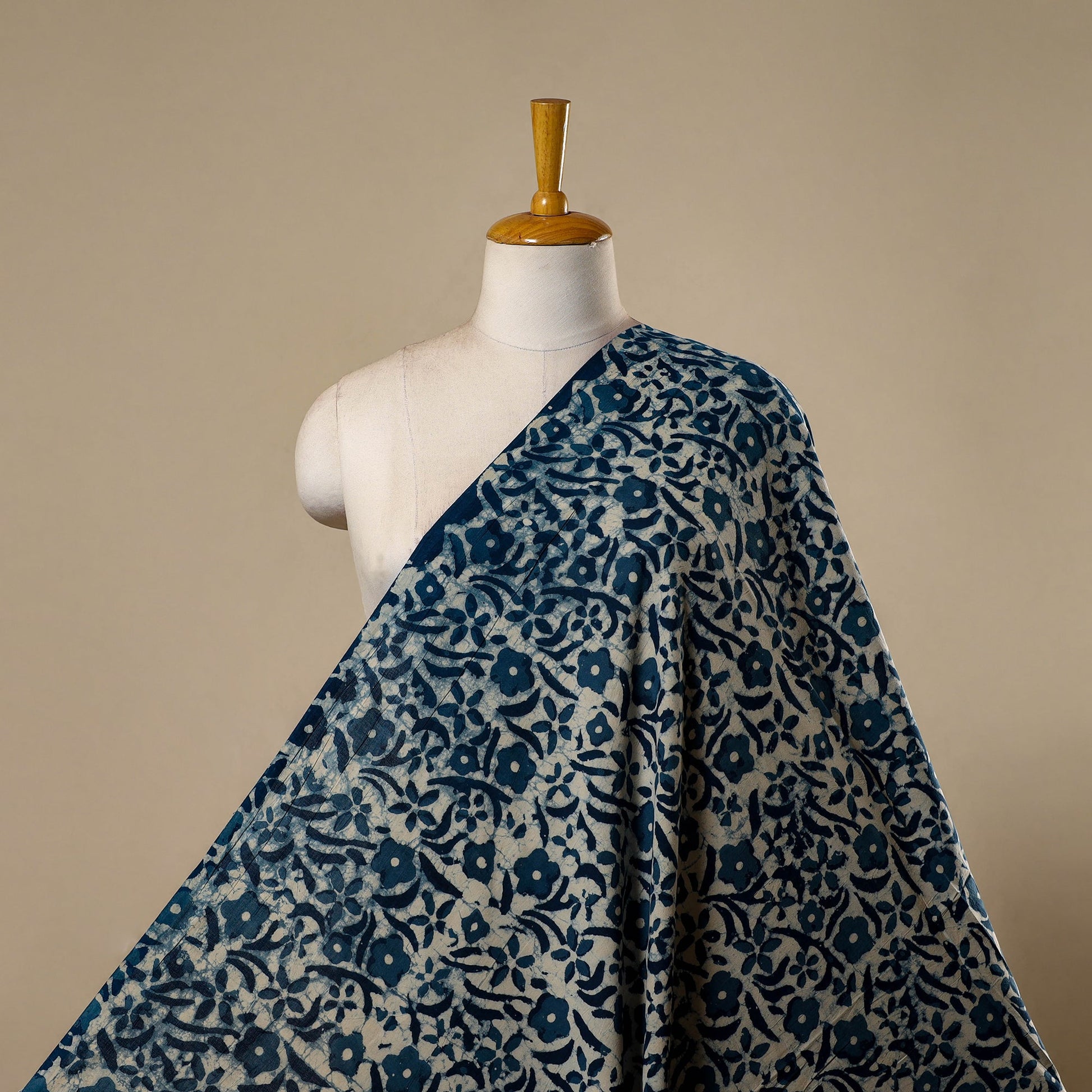Blue - Natural Dyed Cotton Indigo Hand Block Bagru Dabu Print Fabric 34 - homesewn