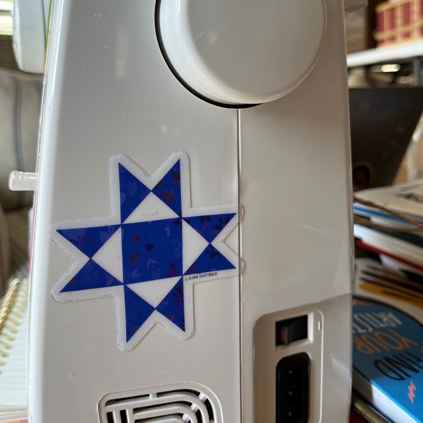 Blue Ohio Star Quilt Block Vinyl Stickers, Sewing Stickers - homesewn
