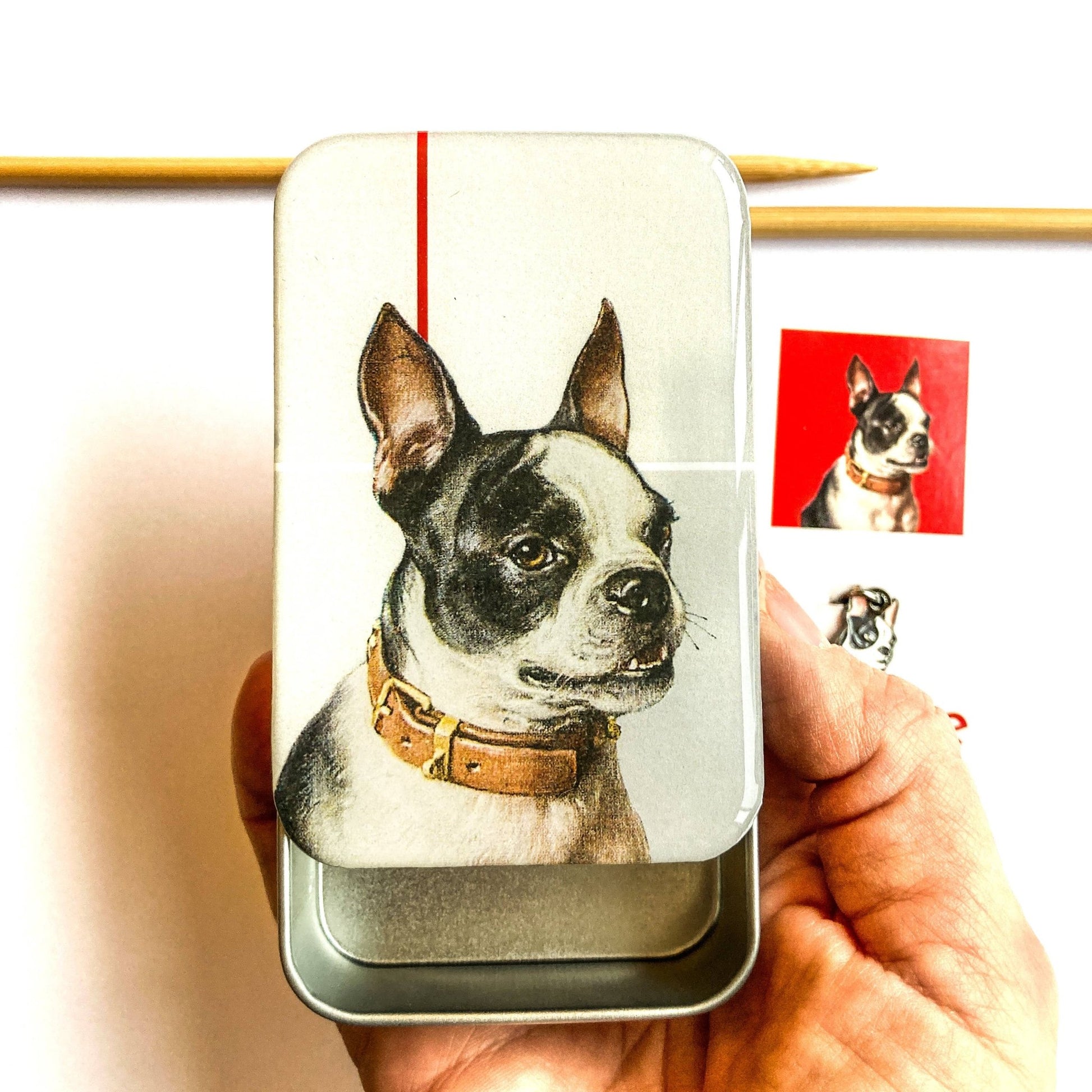 Boston Terrier notions tin - homesewn