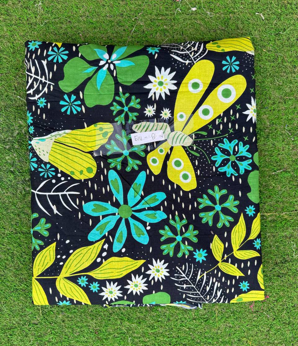 Butterfly Beautiful Floral Design Cotton Print Dress Fabric - homesewn