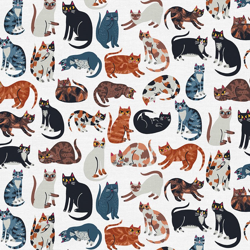 Cat's Meow - Cat Friends - White - QUILTING COTTON/POPLIN - homesewn