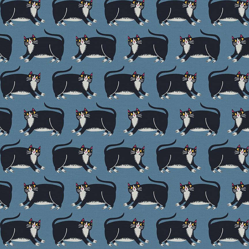 Cat's Meow - Cat Stripe - Blue - QUILTING COTTON/POPLIN - homesewn