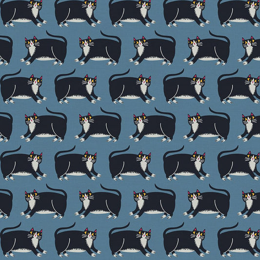 Cat's Meow - Cat Stripe - Blue - QUILTING COTTON/POPLIN - homesewn