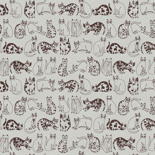 Cat's Meow - Outlined Cats - Brown - QUILTING COTTON/POPLIN - homesewn