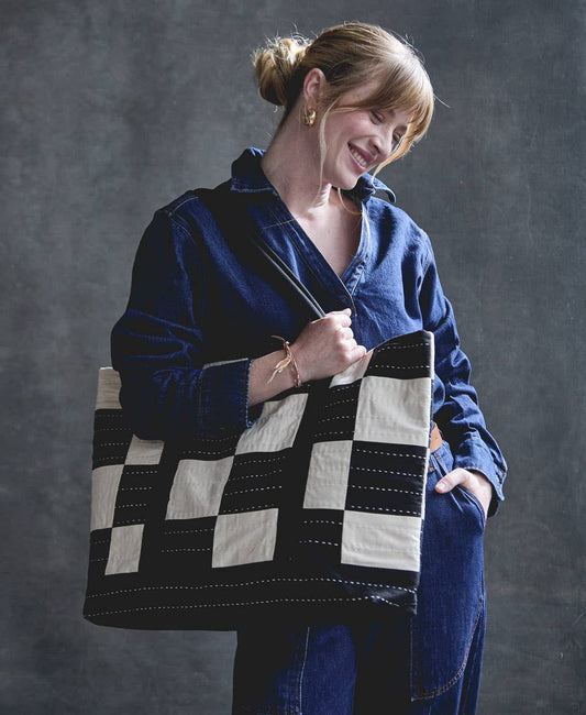 Checkered Canvas Tote Bag - homesewn