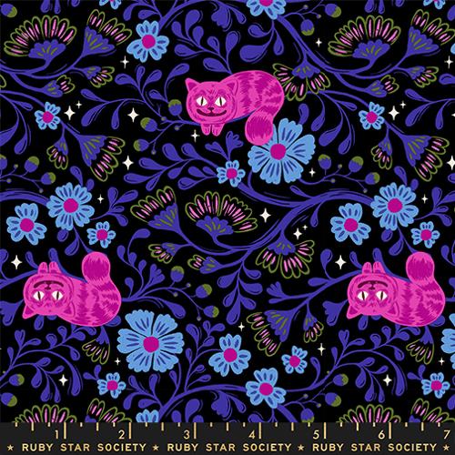 Cheshire Cats - Black - Hello Alice - QUILTING COTTON/POPLIN - homesewn