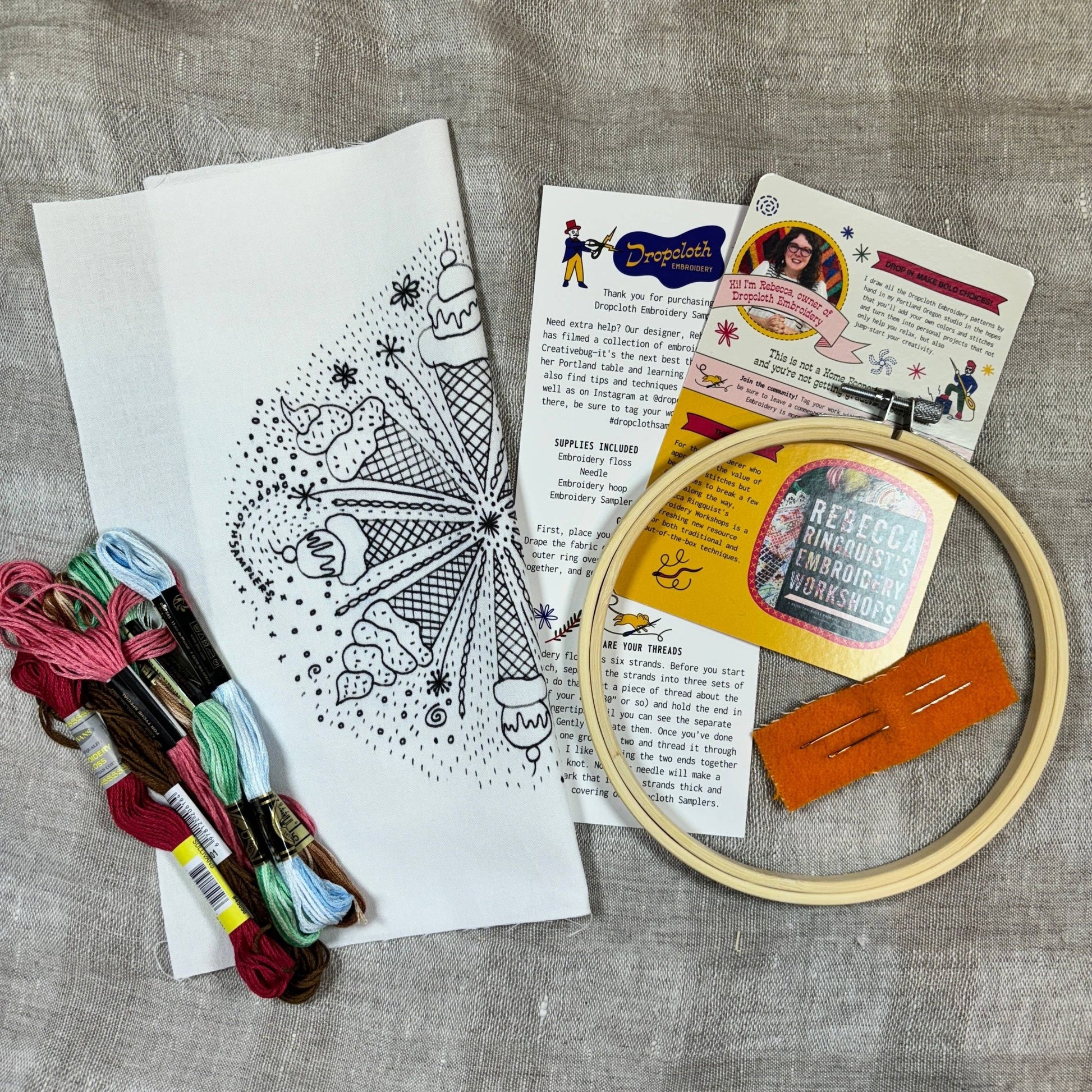 Complete Ice Cream Embroidery Kit - homesewn