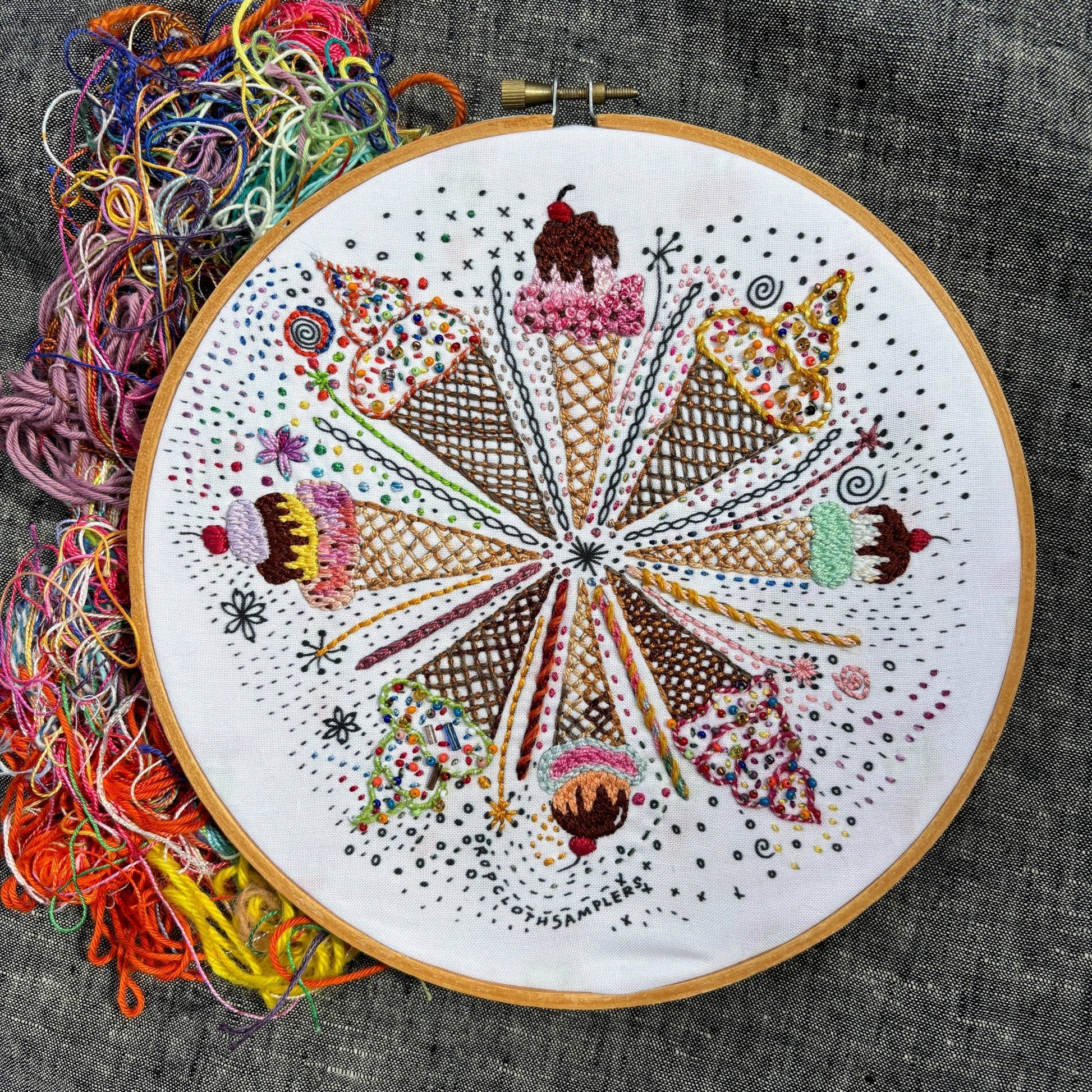 Complete Ice Cream Embroidery Kit - homesewn