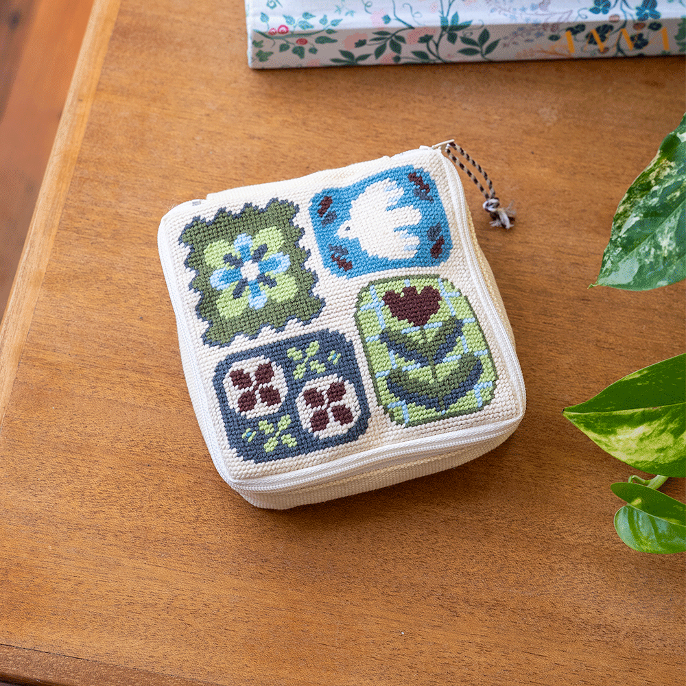 Fluttering Fables needlepoint pouch kit by Craft Club