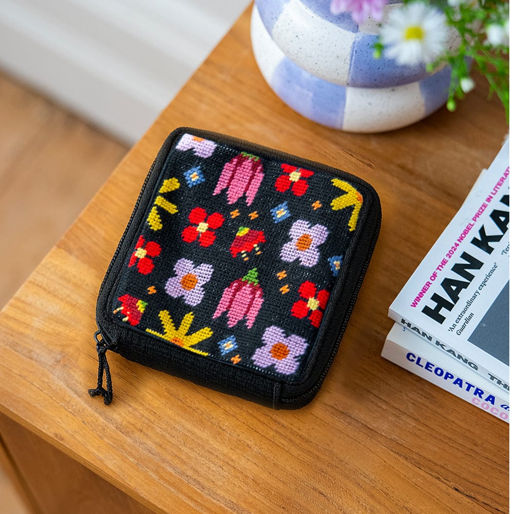 Pop Art Petals needlepoint pouch kit by Craft Club