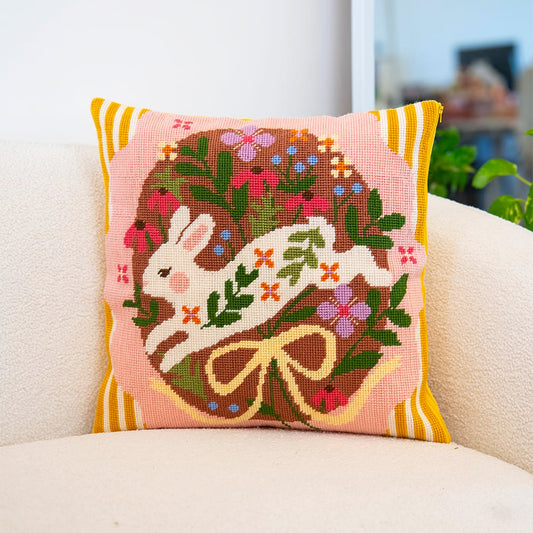 Bounding Bunny tapestry needlepoint cushion kit by Craft Club