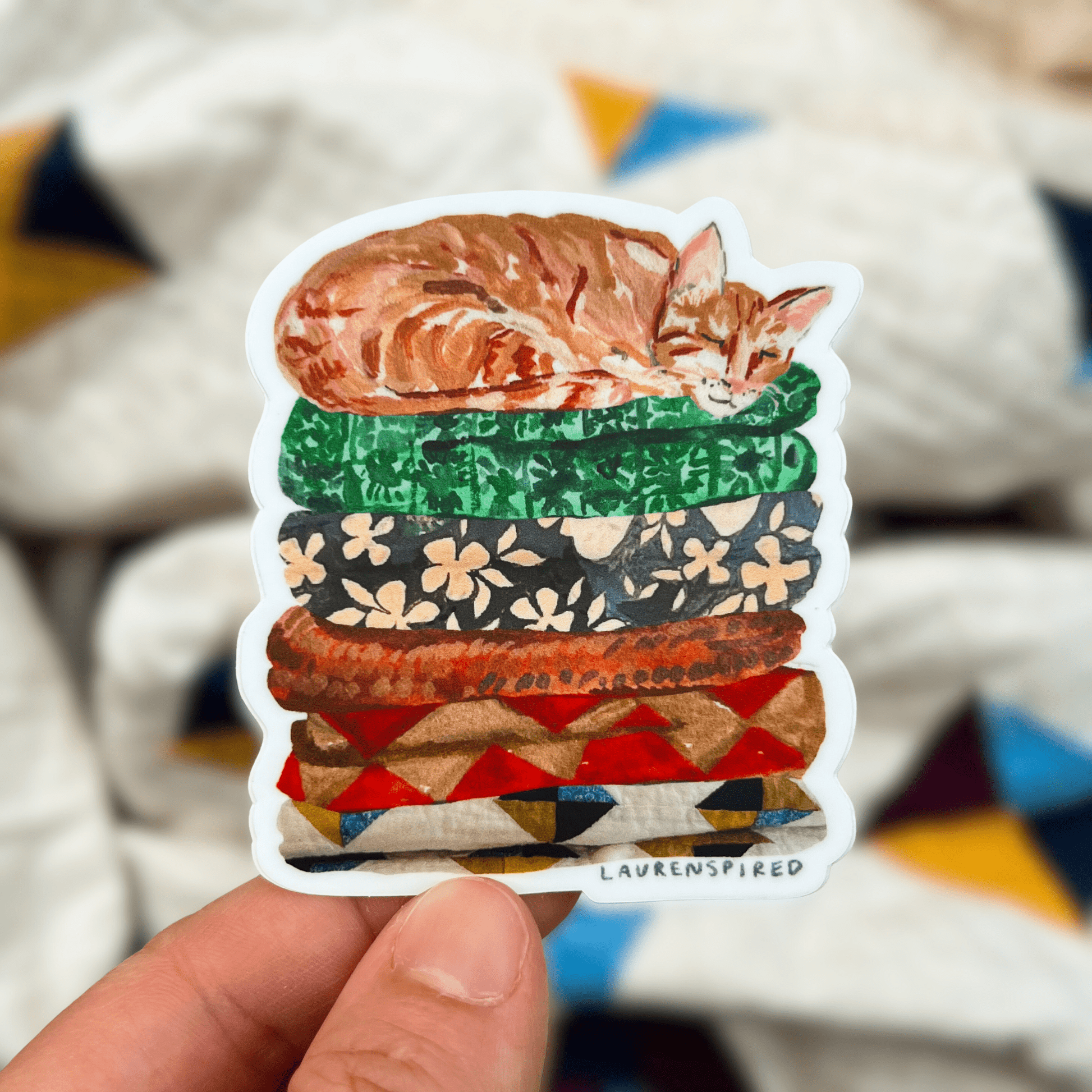 Cute Orange Cat Vinyl Stickers, Quilt sticker, fall sticker - homesewn