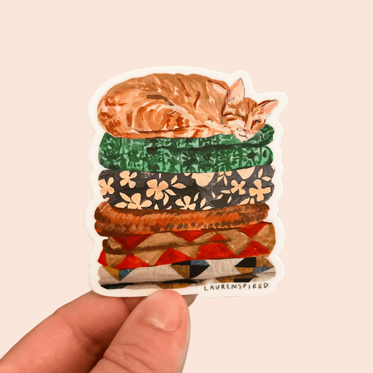 Cute Orange Cat Vinyl Stickers, Quilt sticker, fall sticker - homesewn