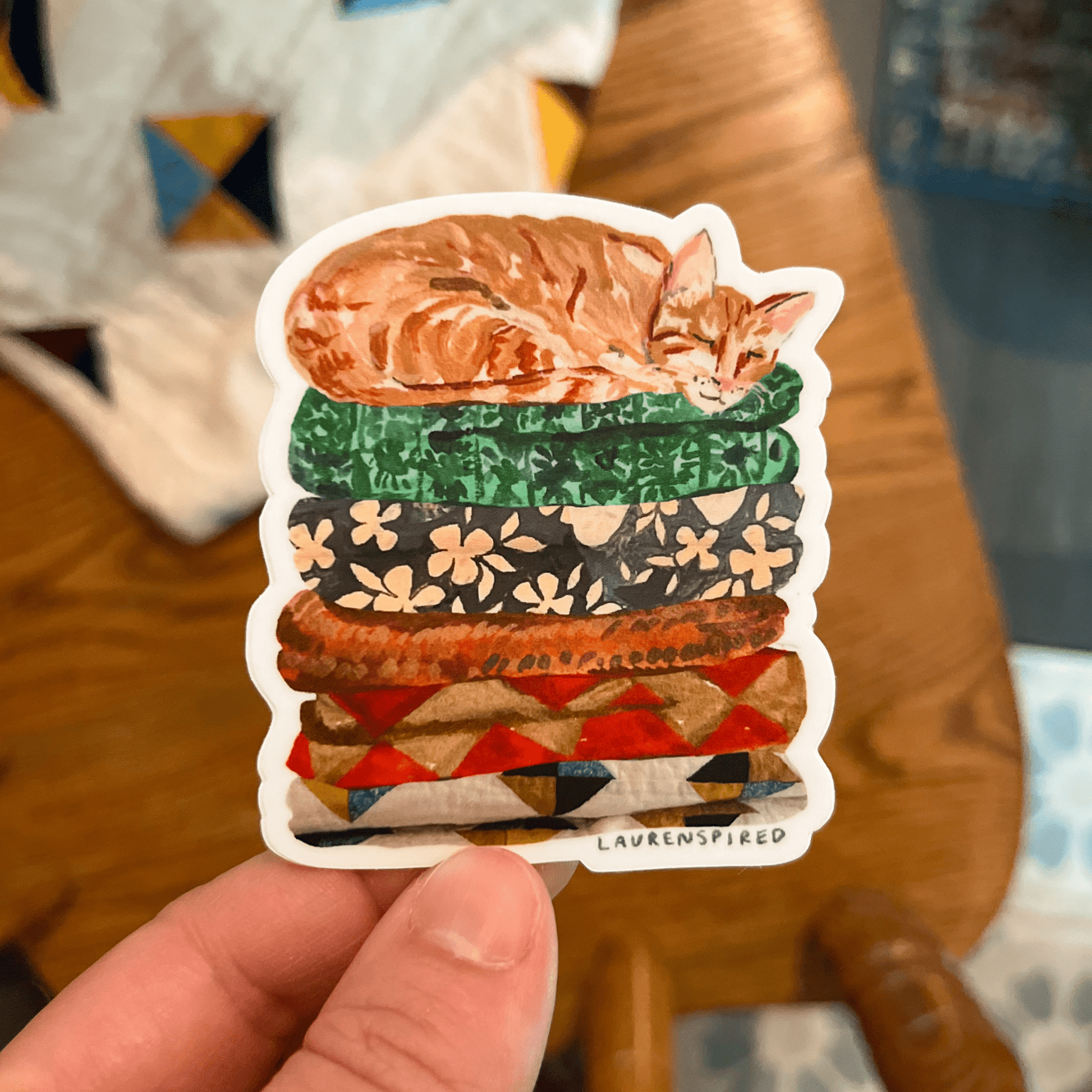 Cute Orange Cat Vinyl Stickers, Quilt sticker, fall sticker - homesewn