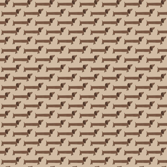 Dachshund Along - Tan - QUILTING COTTON/POPLIN fabric - homesewn