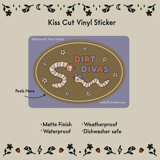 Dirt Divas Worm Waterproof Vinyl Sticker - homesewn
