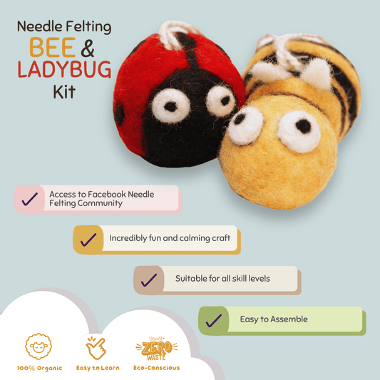 DIY Needle Felting Kit - Bee and Ladybug - homesewn