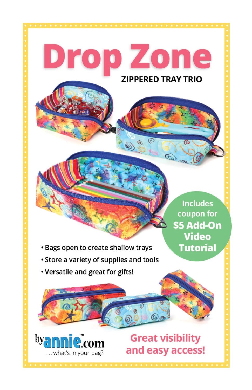 Drop Zone Zippered Tray Trio Paper Sewing Pattern - homesewn