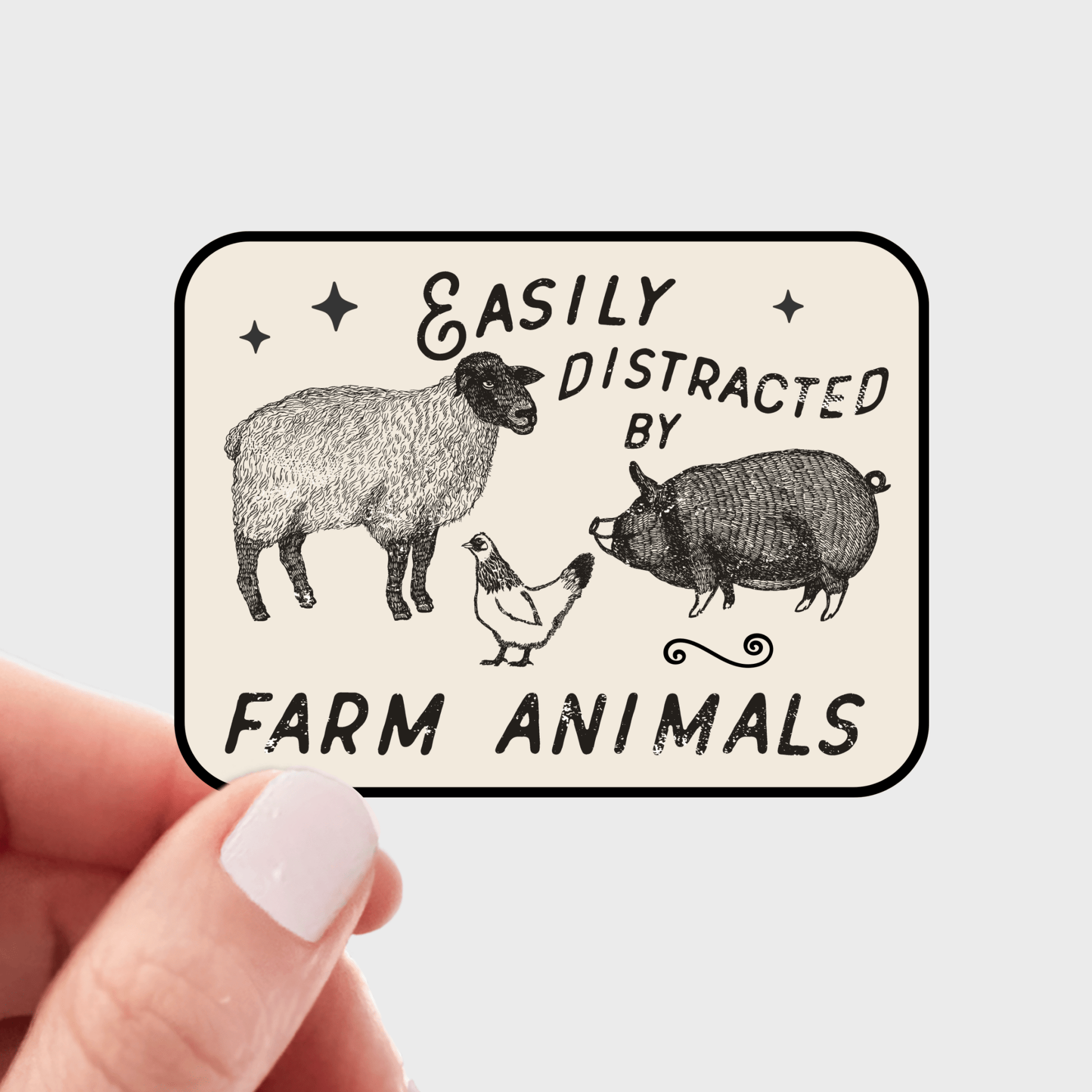 Easily Distracted by Farm Animals Sticker - sheep, chicken - homesewn