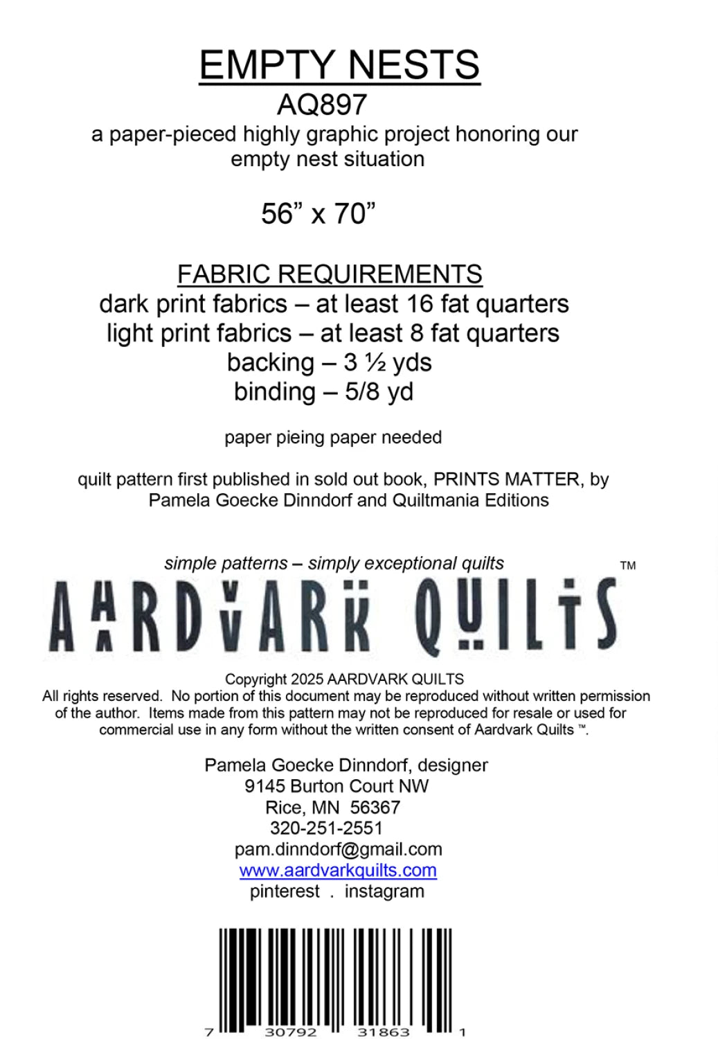 Empty Nests - Printed Quilt Pattern - homesewn