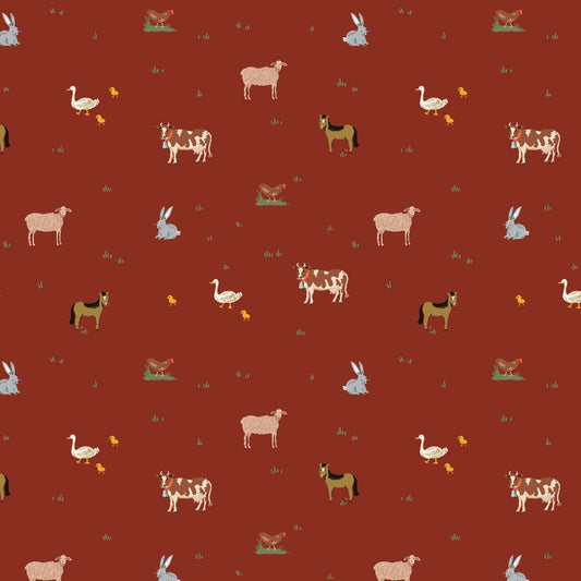 Farm Animals - Crimson - Gracie Rifle Paper Co. Fabric - homesewn