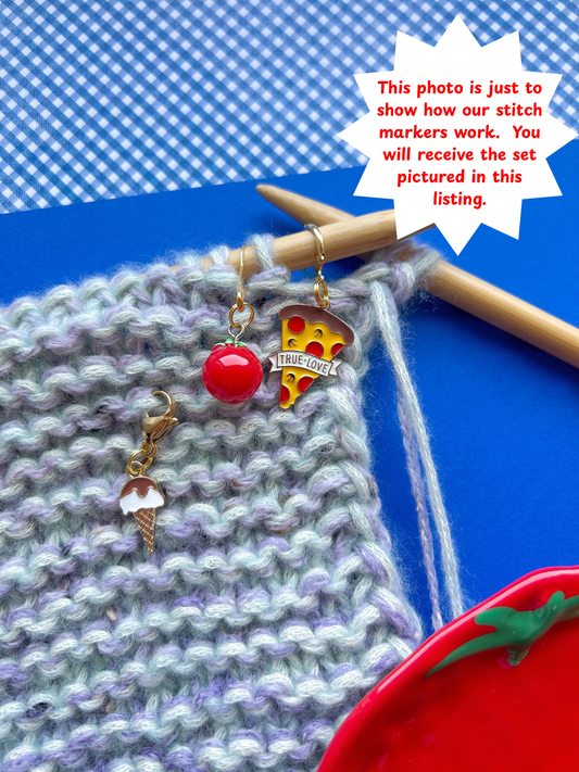 Favorite Snacks Stitch Marker Set, Progress Keepers, Knitting and Crochet (Choose your Clasp) - homesewn