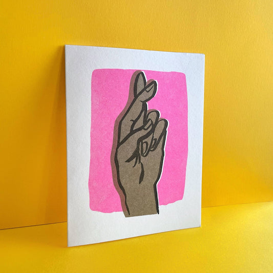 Fingers Crossed Risograph Greeting Card - homesewn