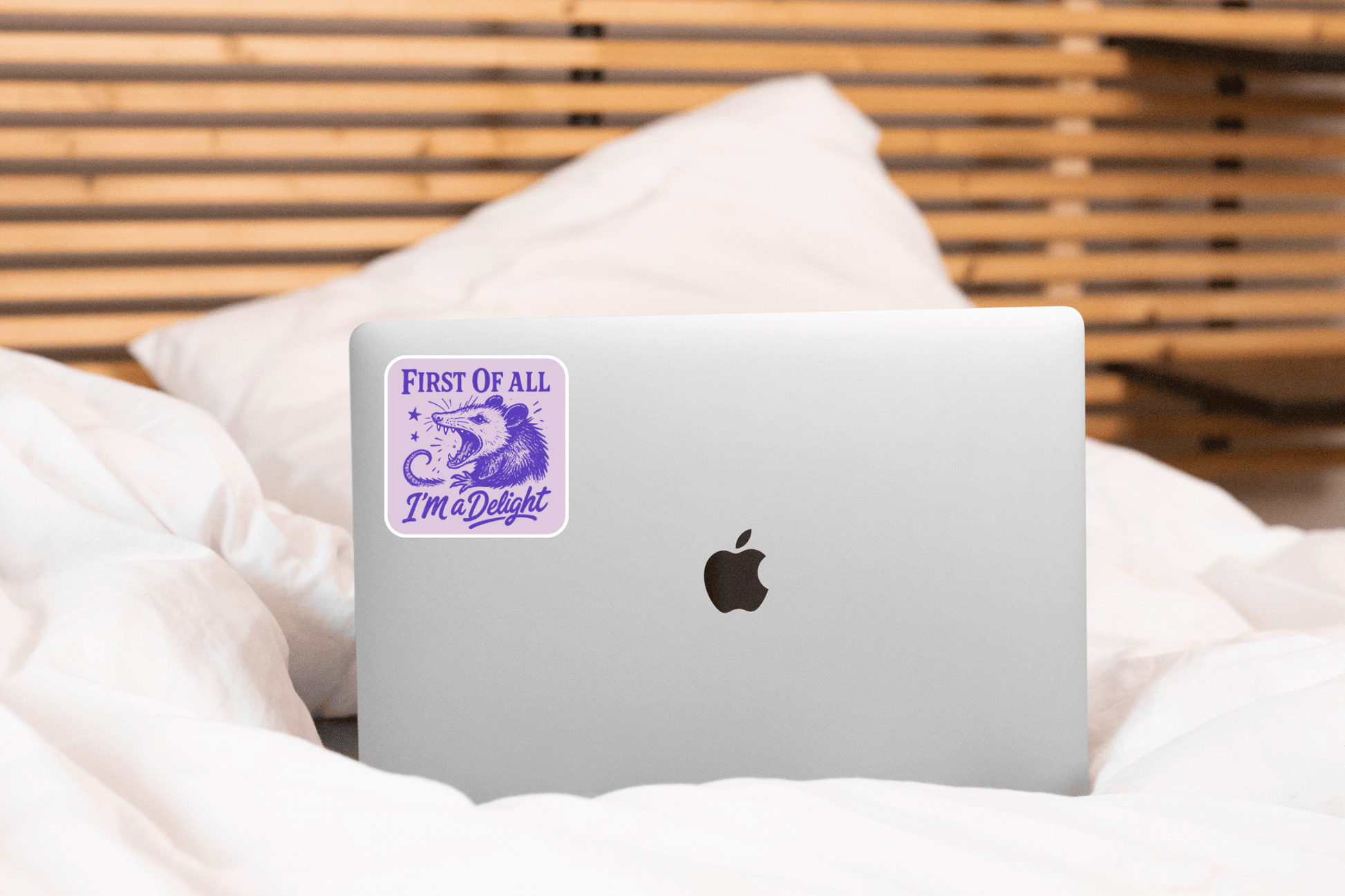 First of All I'm a Delight Sticker - screaming opossum, cute - homesewn