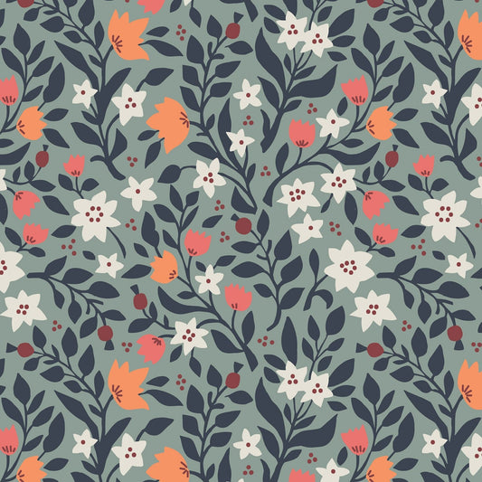 Folk Floral All Over - Sage - A670 - 3 - homesewn