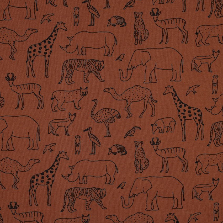 FRENCH TERRY Safari Animals - Almond - Knit Fabric - homesewn