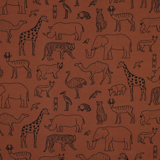 FRENCH TERRY Safari Animals - Almond - Knit Fabric - homesewn