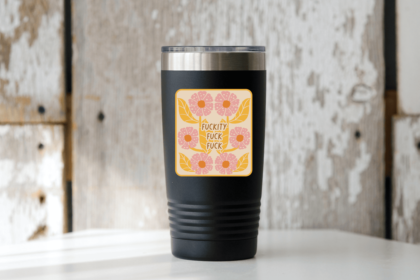 Fuckity Fuck Fuck Sticker - funny, flowers, pink, retro - homesewn